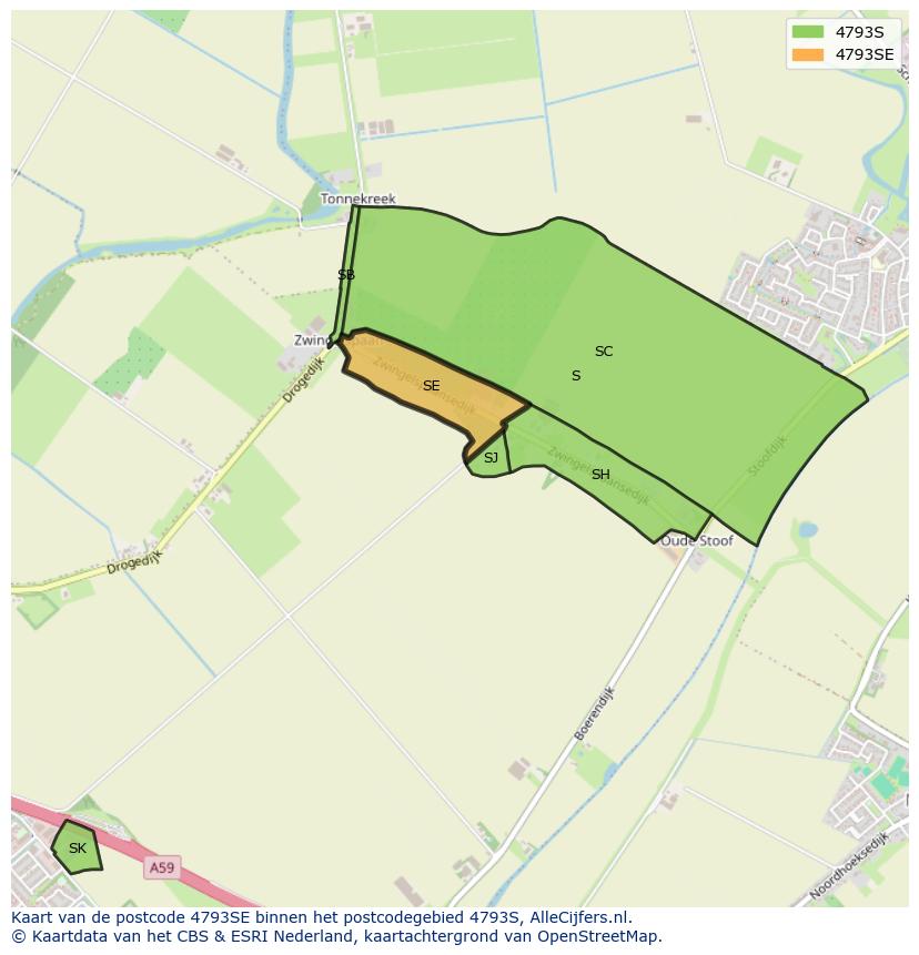Afbeelding van het postcodegebied 4793 SE op de kaart.