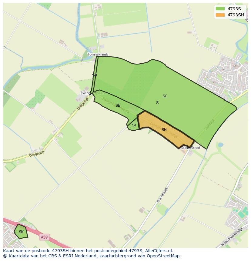 Afbeelding van het postcodegebied 4793 SH op de kaart.