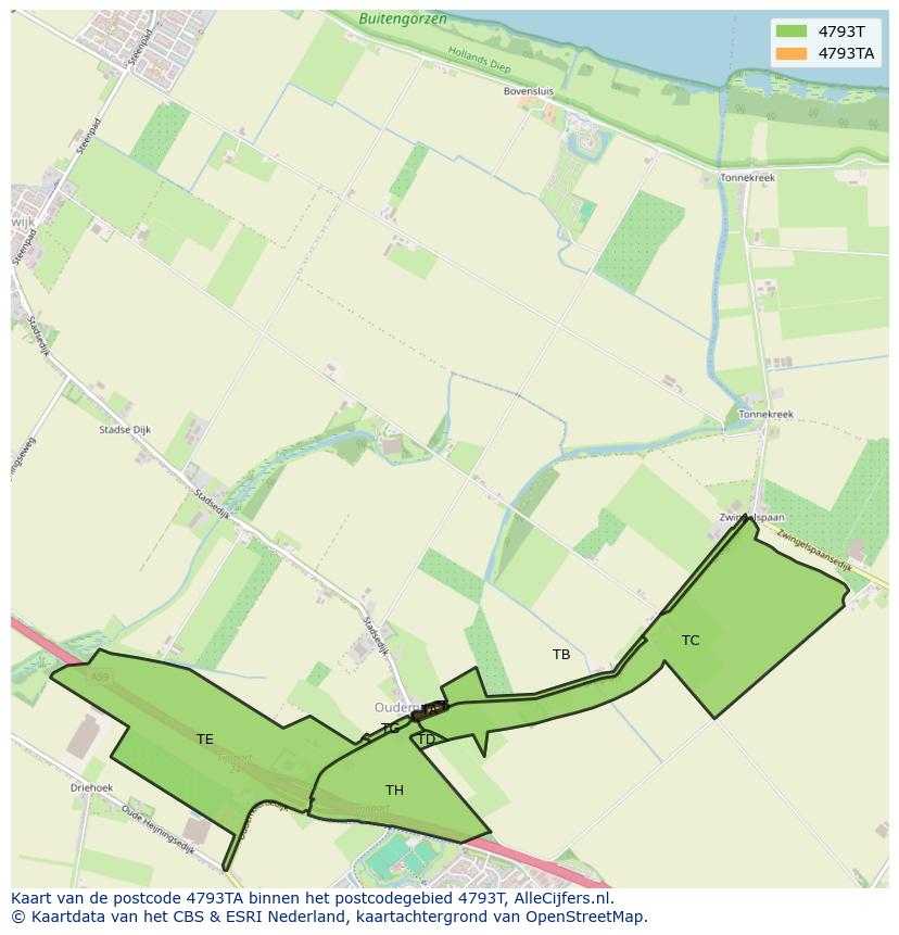 Afbeelding van het postcodegebied 4793 TA op de kaart.