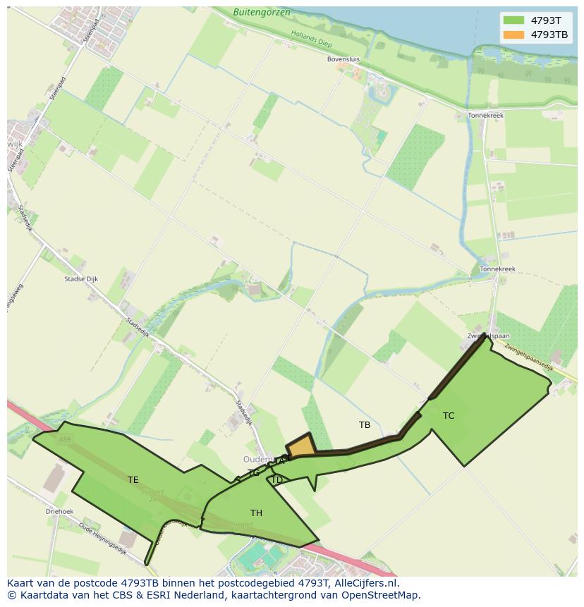 Afbeelding van het postcodegebied 4793 TB op de kaart.