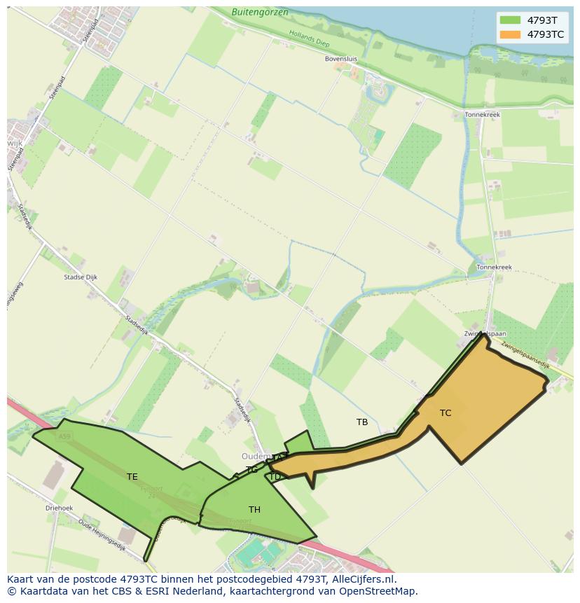 Afbeelding van het postcodegebied 4793 TC op de kaart.
