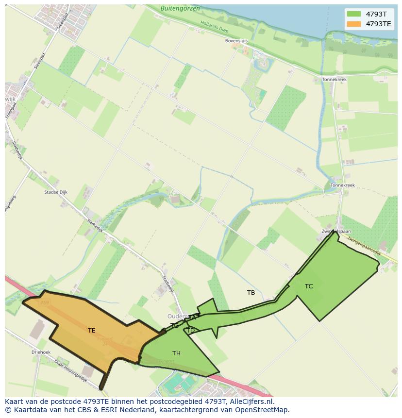 Afbeelding van het postcodegebied 4793 TE op de kaart.