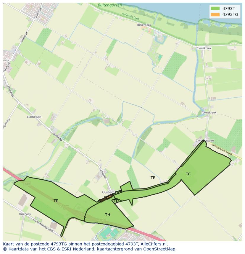 Afbeelding van het postcodegebied 4793 TG op de kaart.