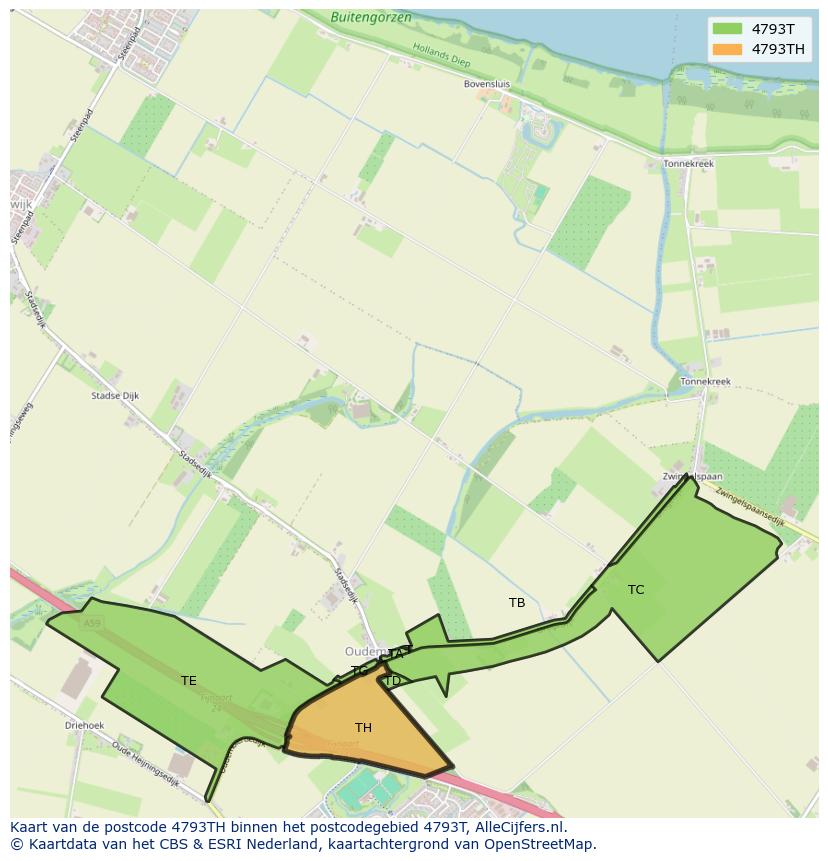 Afbeelding van het postcodegebied 4793 TH op de kaart.