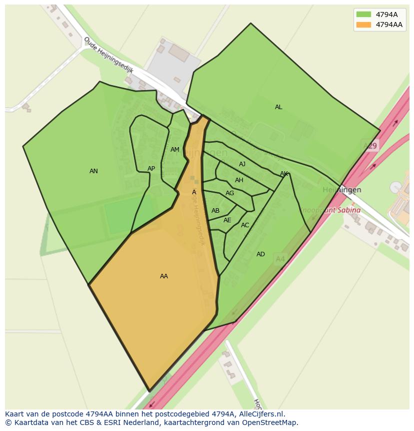 Afbeelding van het postcodegebied 4794 AA op de kaart.