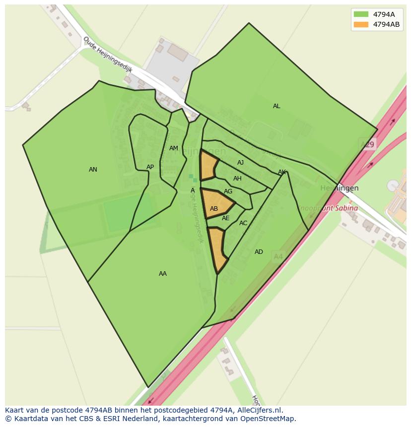 Afbeelding van het postcodegebied 4794 AB op de kaart.