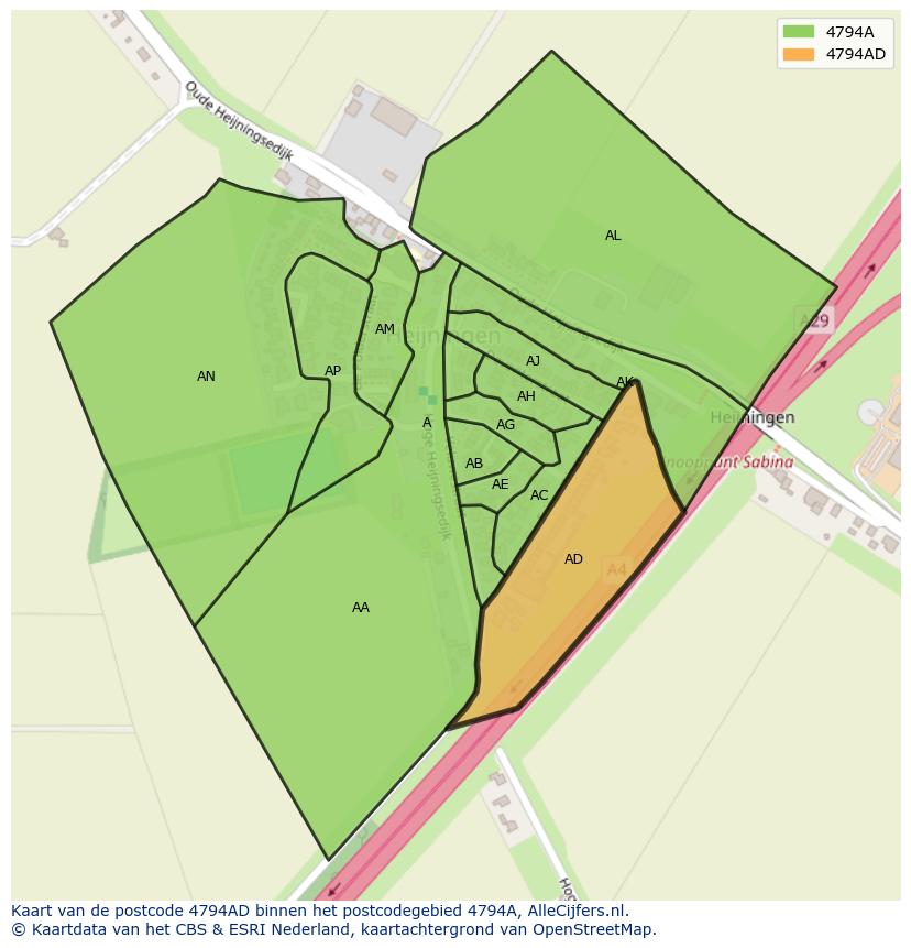 Afbeelding van het postcodegebied 4794 AD op de kaart.
