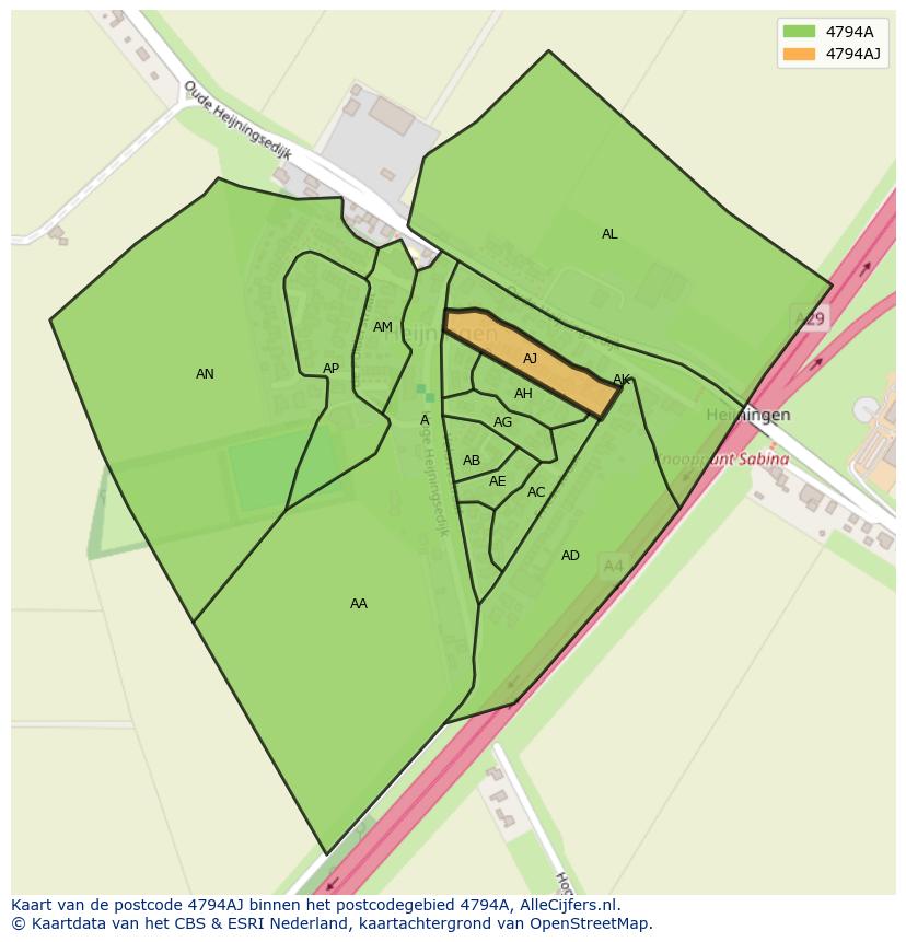 Afbeelding van het postcodegebied 4794 AJ op de kaart.
