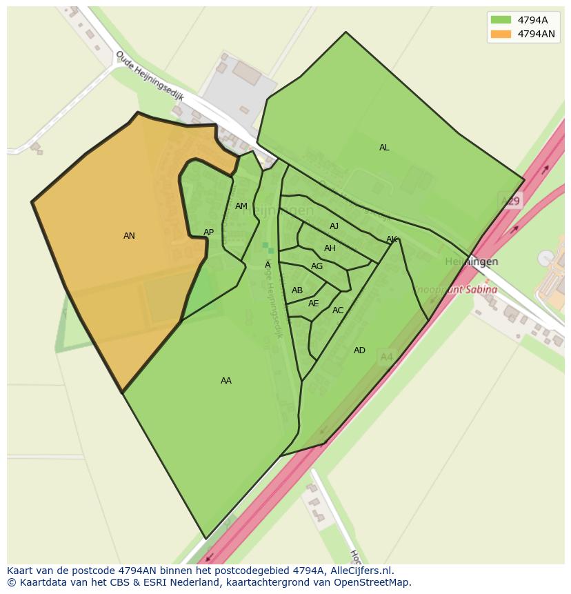 Afbeelding van het postcodegebied 4794 AN op de kaart.