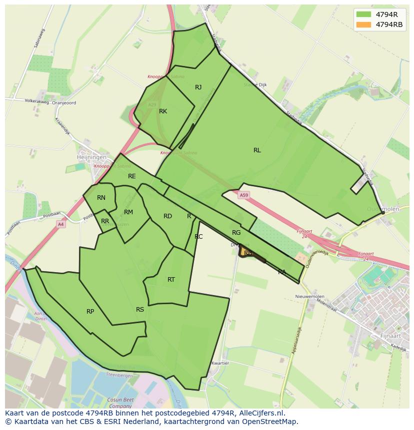 Afbeelding van het postcodegebied 4794 RB op de kaart.