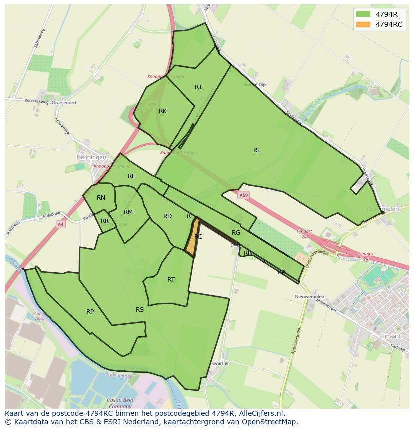 Afbeelding van het postcodegebied 4794 RC op de kaart.