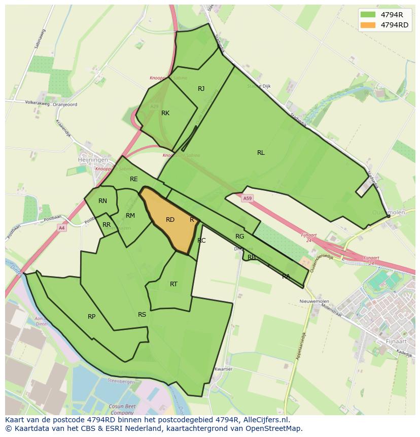 Afbeelding van het postcodegebied 4794 RD op de kaart.