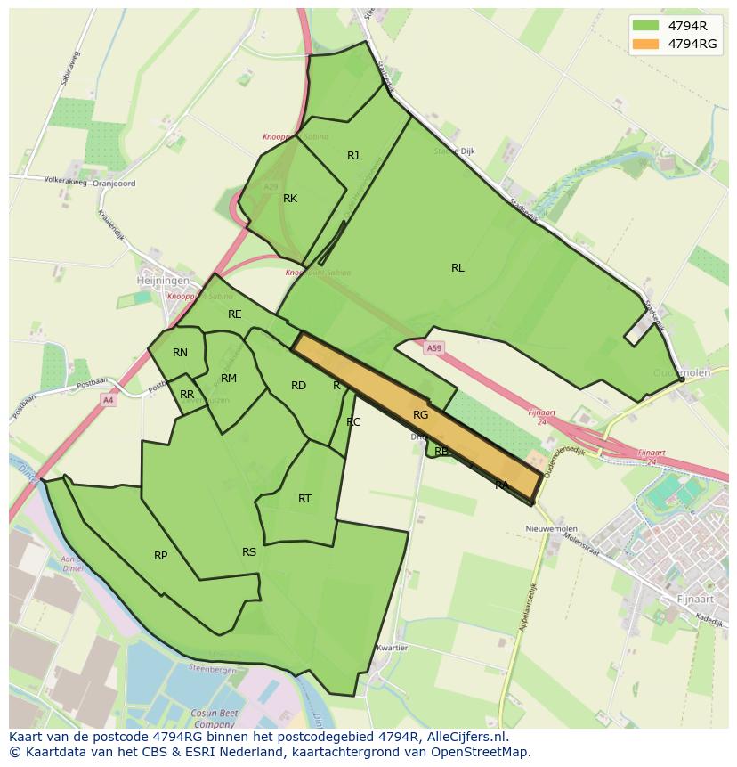 Afbeelding van het postcodegebied 4794 RG op de kaart.
