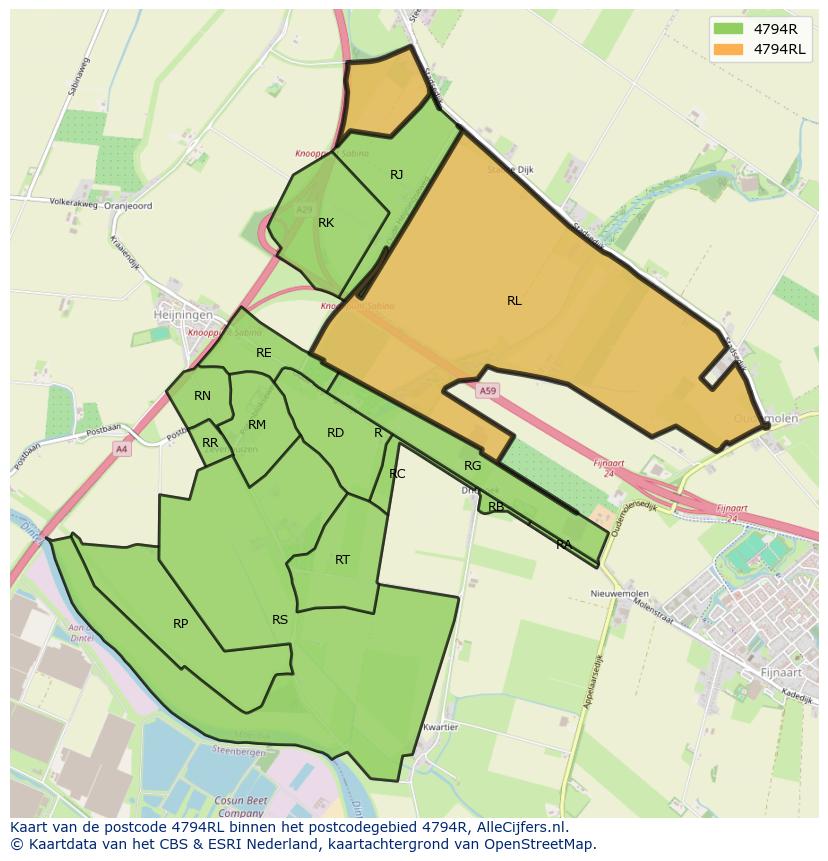 Afbeelding van het postcodegebied 4794 RL op de kaart.