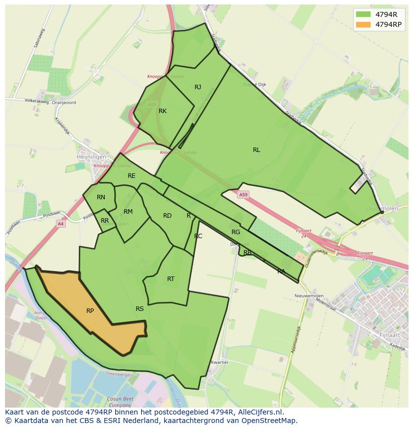 Afbeelding van het postcodegebied 4794 RP op de kaart.