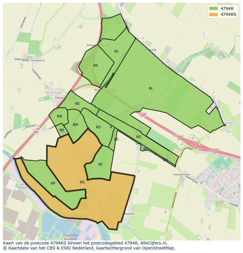 Afbeelding van het postcodegebied 4794 RS op de kaart.