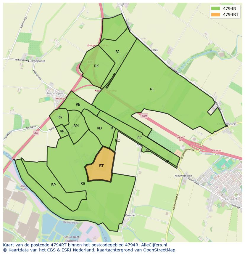 Afbeelding van het postcodegebied 4794 RT op de kaart.