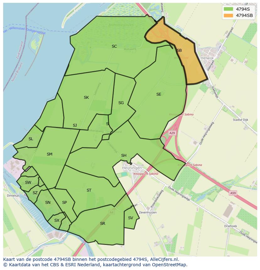 Afbeelding van het postcodegebied 4794 SB op de kaart.