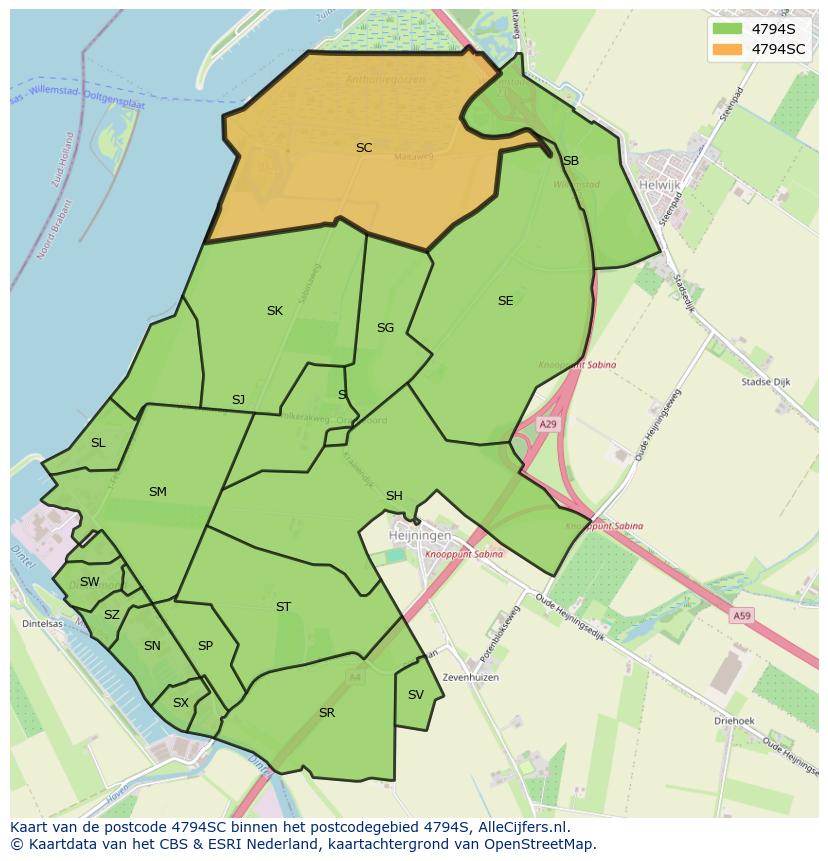 Afbeelding van het postcodegebied 4794 SC op de kaart.