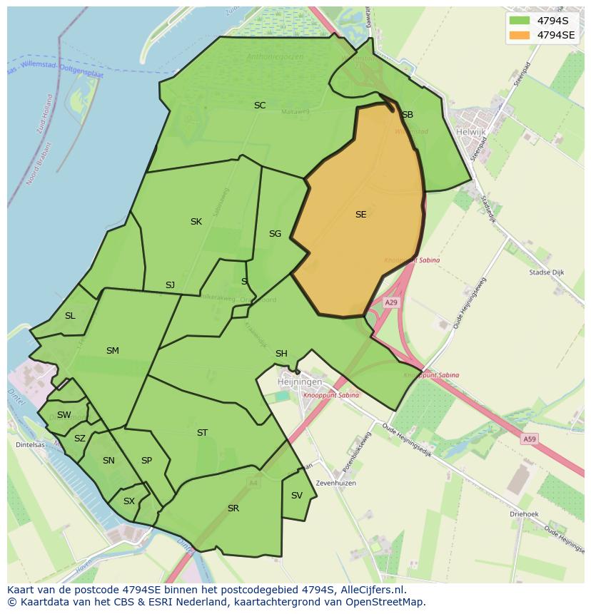 Afbeelding van het postcodegebied 4794 SE op de kaart.
