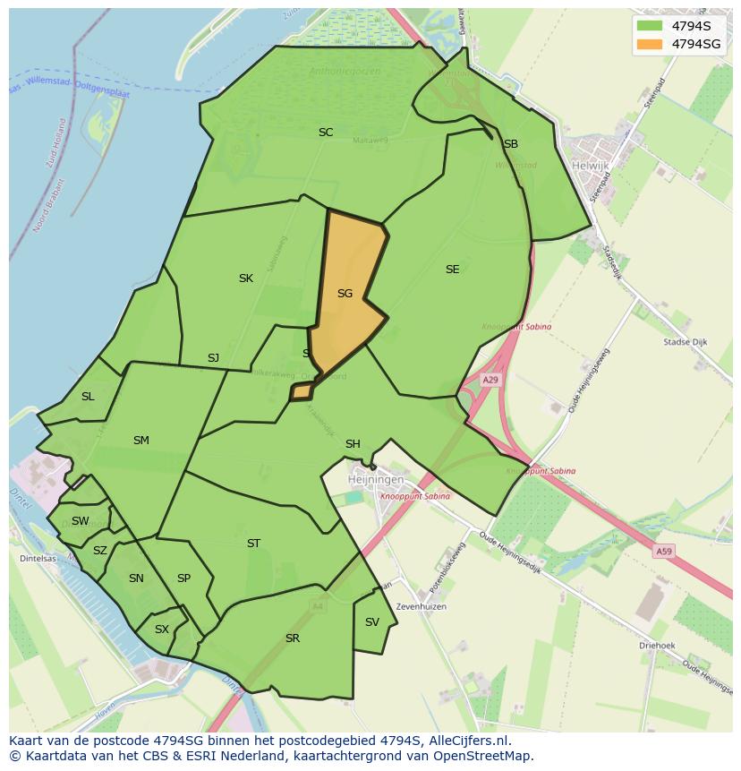 Afbeelding van het postcodegebied 4794 SG op de kaart.