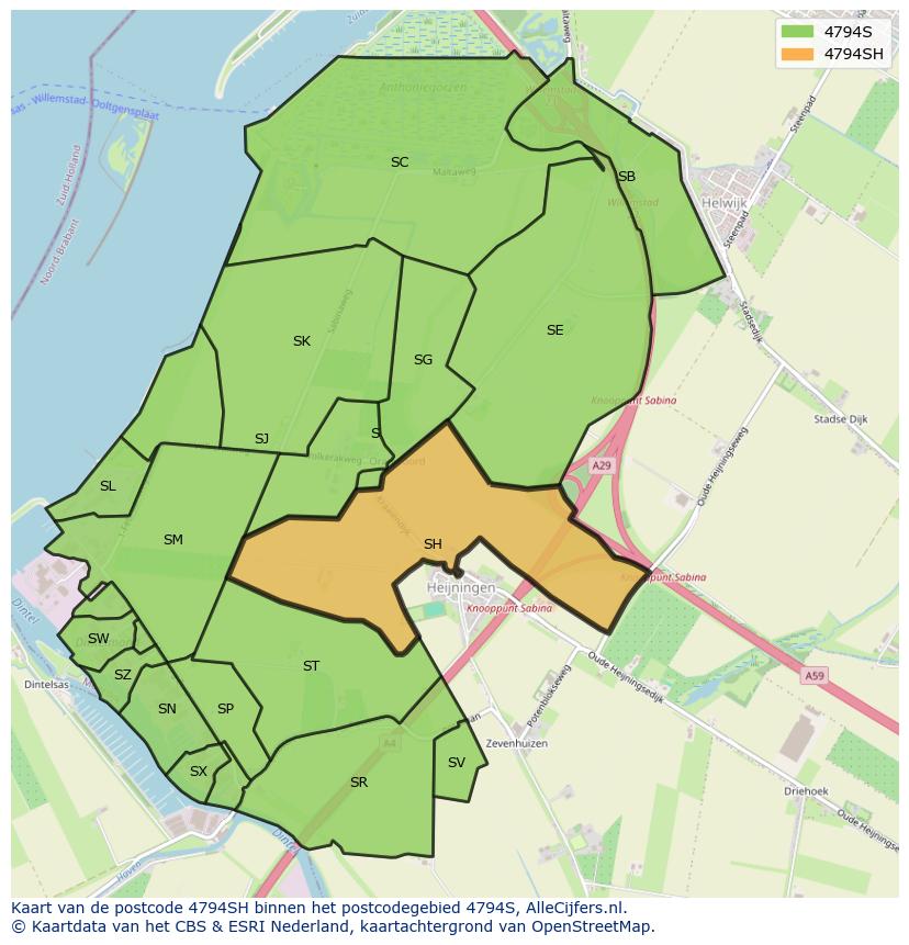 Afbeelding van het postcodegebied 4794 SH op de kaart.