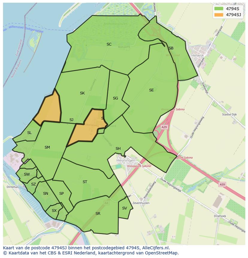 Afbeelding van het postcodegebied 4794 SJ op de kaart.