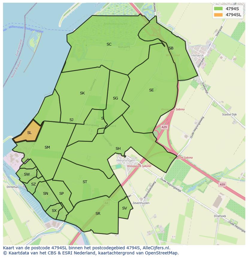 Afbeelding van het postcodegebied 4794 SL op de kaart.