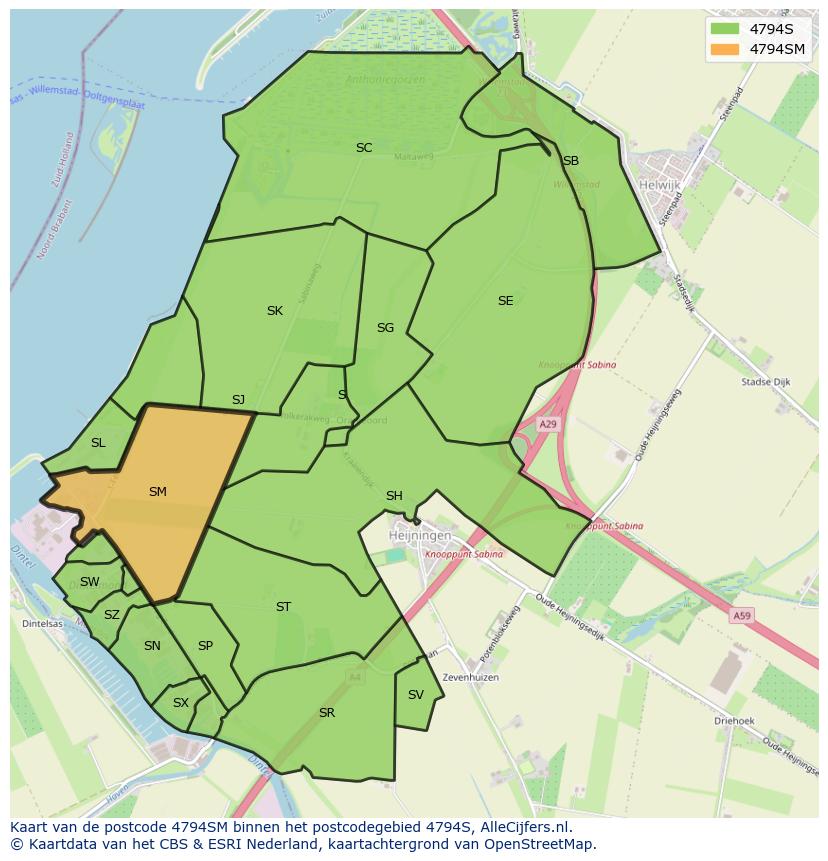 Afbeelding van het postcodegebied 4794 SM op de kaart.