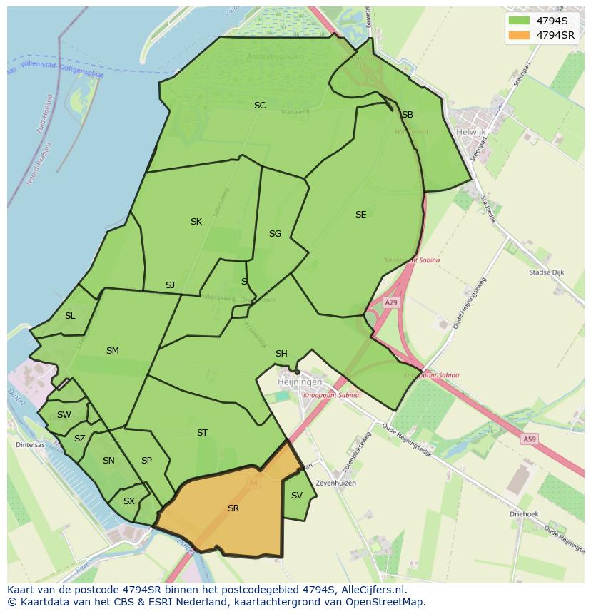 Afbeelding van het postcodegebied 4794 SR op de kaart.