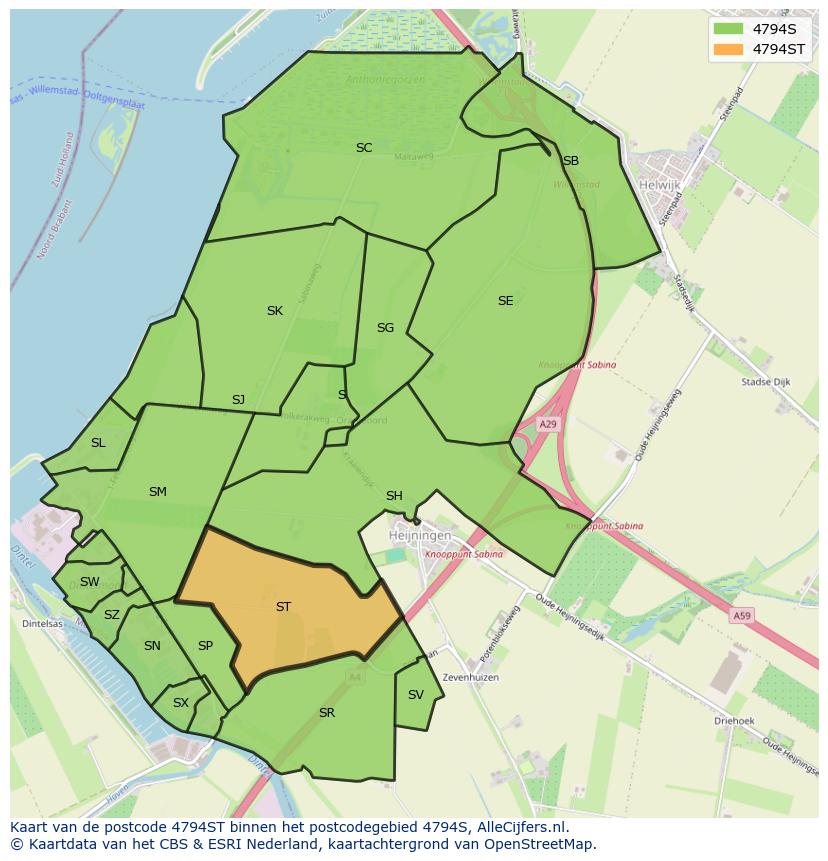 Afbeelding van het postcodegebied 4794 ST op de kaart.