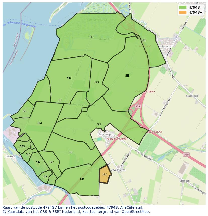 Afbeelding van het postcodegebied 4794 SV op de kaart.