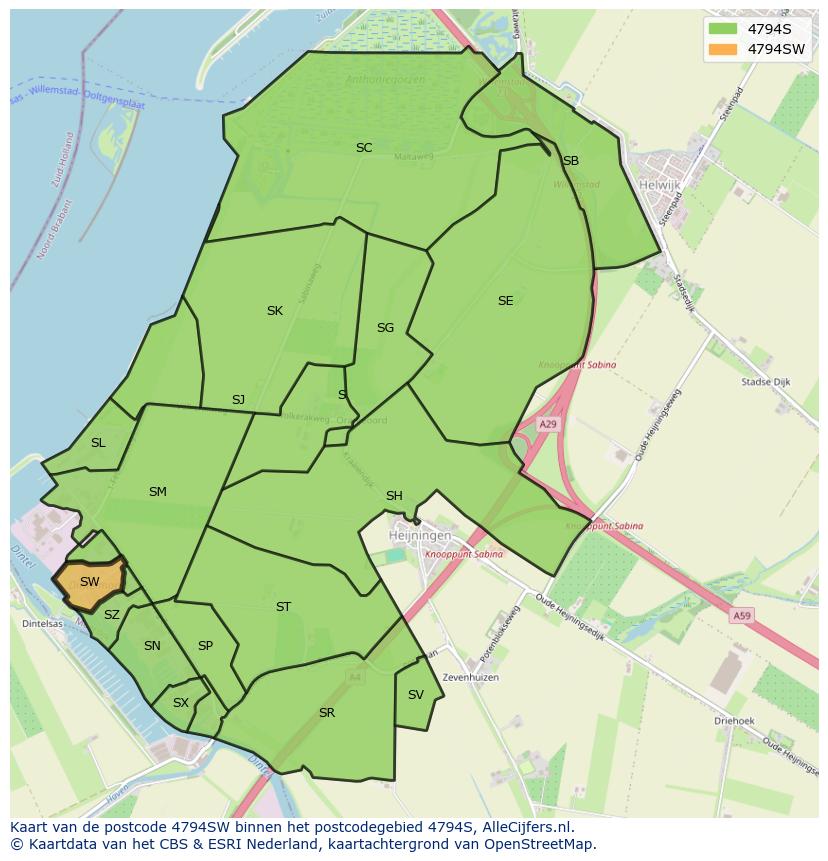 Afbeelding van het postcodegebied 4794 SW op de kaart.