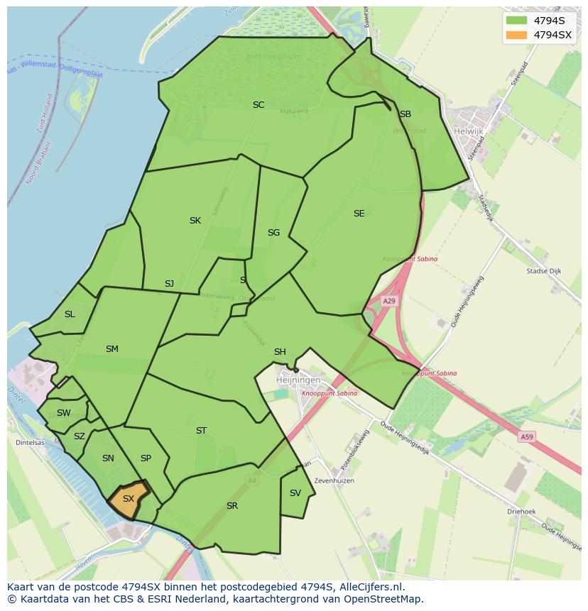 Afbeelding van het postcodegebied 4794 SX op de kaart.