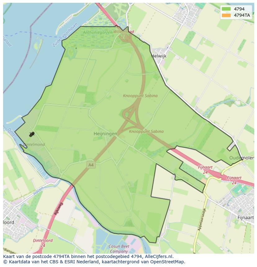 Afbeelding van het postcodegebied 4794 TA op de kaart.