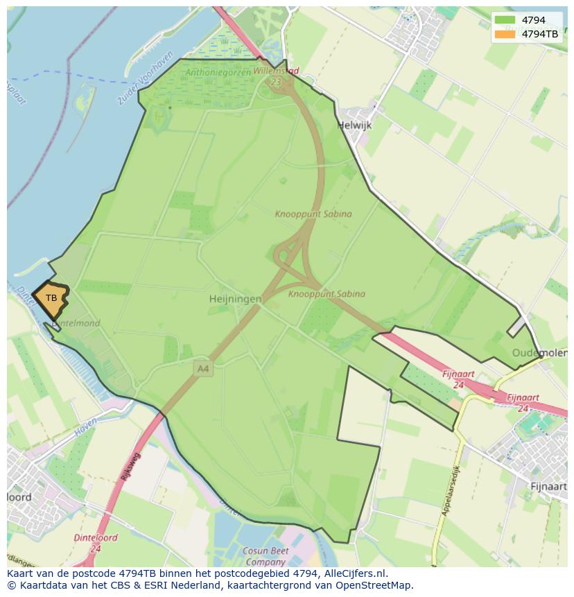Afbeelding van het postcodegebied 4794 TB op de kaart.