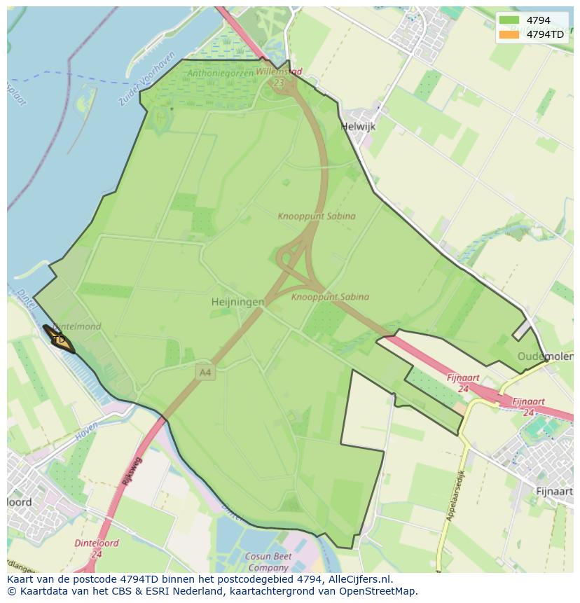 Afbeelding van het postcodegebied 4794 TD op de kaart.
