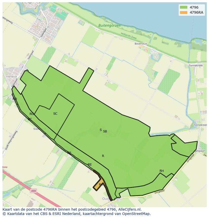 Afbeelding van het postcodegebied 4796 RA op de kaart.