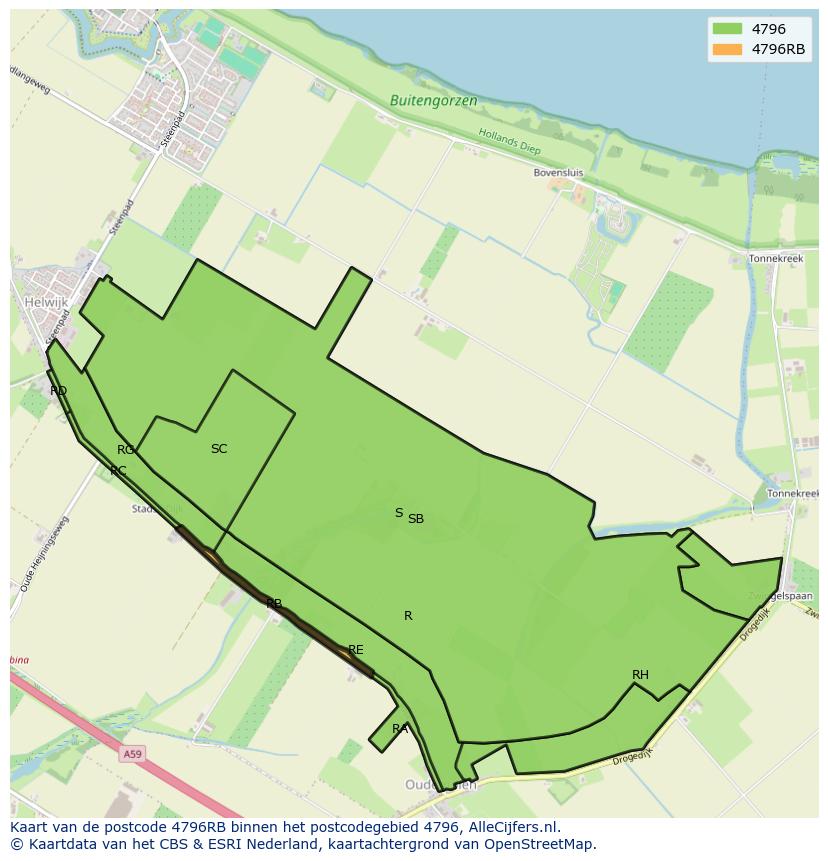 Afbeelding van het postcodegebied 4796 RB op de kaart.