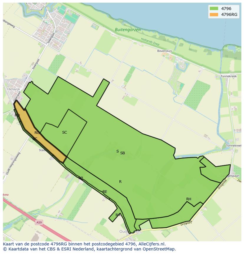 Afbeelding van het postcodegebied 4796 RG op de kaart.