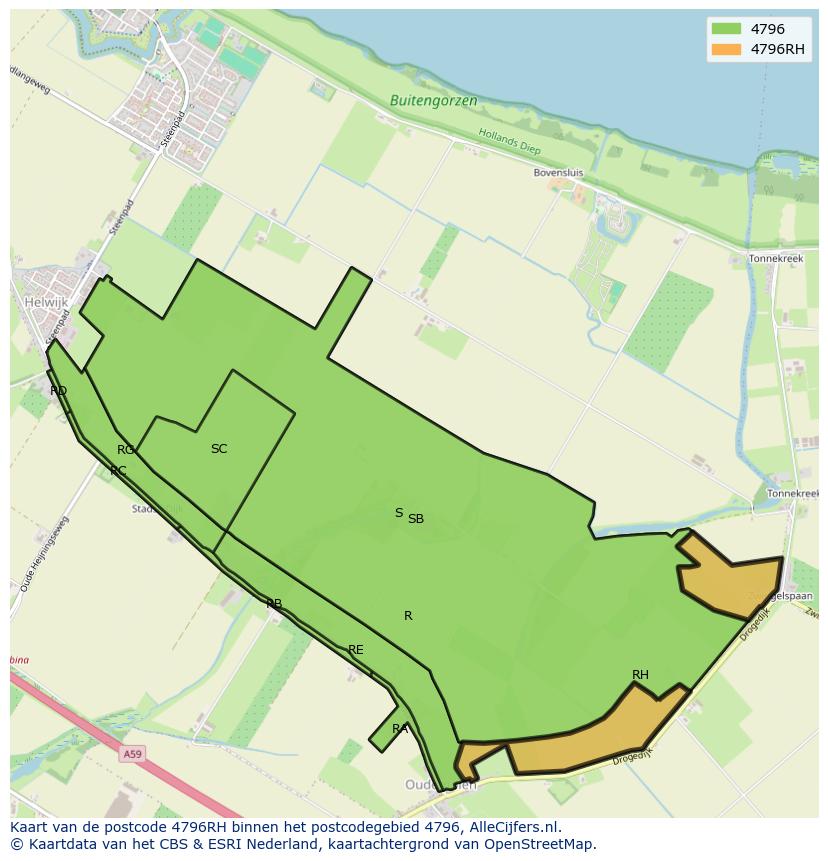 Afbeelding van het postcodegebied 4796 RH op de kaart.