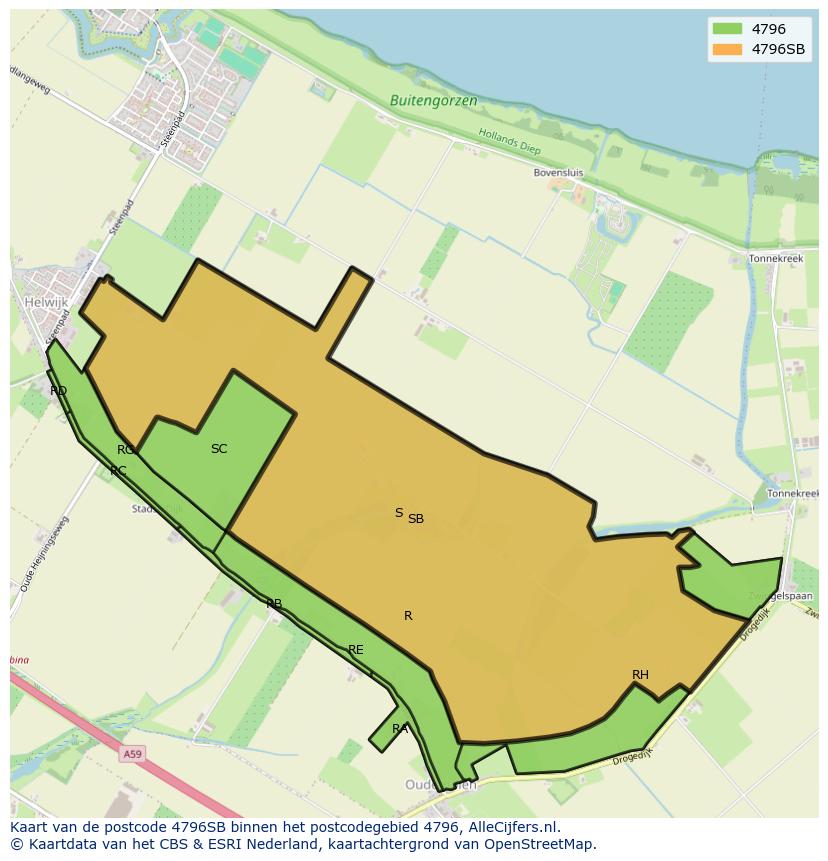 Afbeelding van het postcodegebied 4796 SB op de kaart.