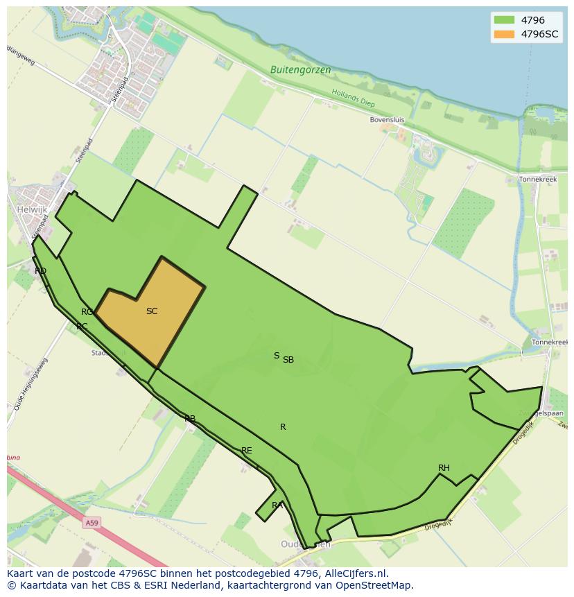 Afbeelding van het postcodegebied 4796 SC op de kaart.