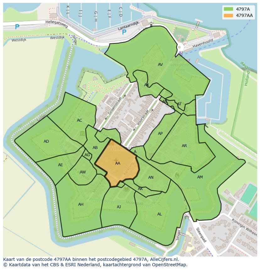Afbeelding van het postcodegebied 4797 AA op de kaart.