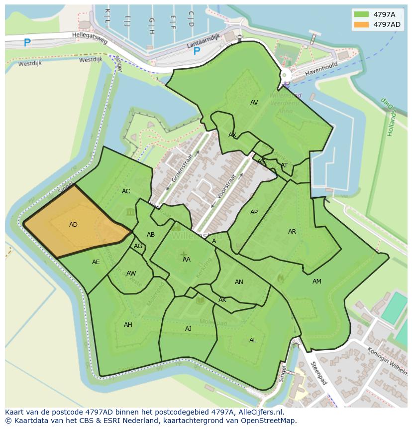 Afbeelding van het postcodegebied 4797 AD op de kaart.