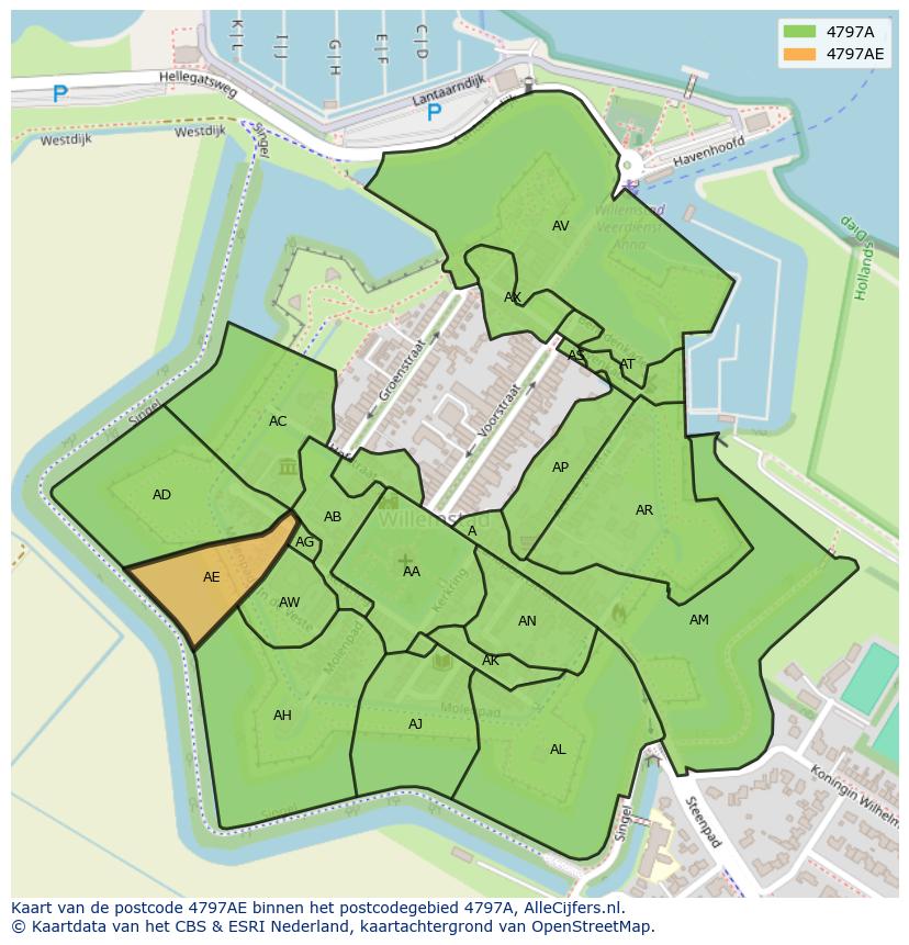 Afbeelding van het postcodegebied 4797 AE op de kaart.