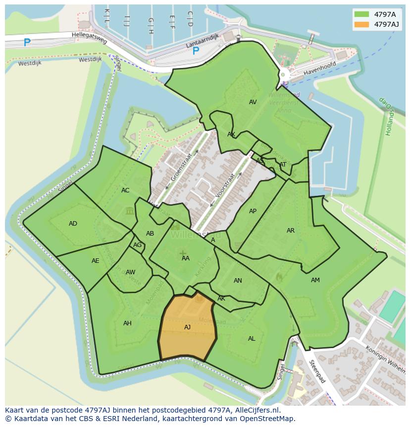 Afbeelding van het postcodegebied 4797 AJ op de kaart.
