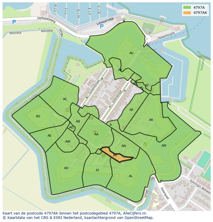 Afbeelding van het postcodegebied 4797 AK op de kaart.
