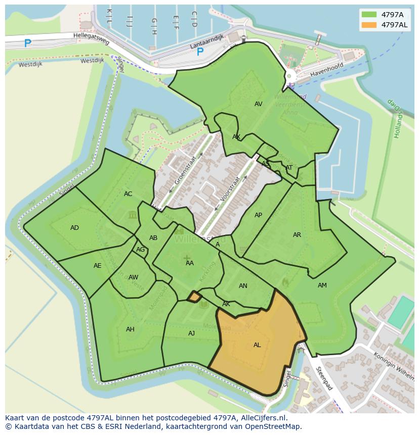 Afbeelding van het postcodegebied 4797 AL op de kaart.