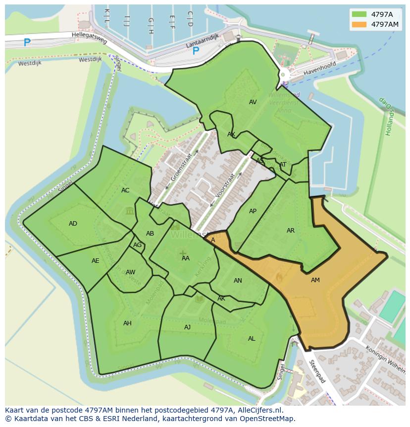 Afbeelding van het postcodegebied 4797 AM op de kaart.